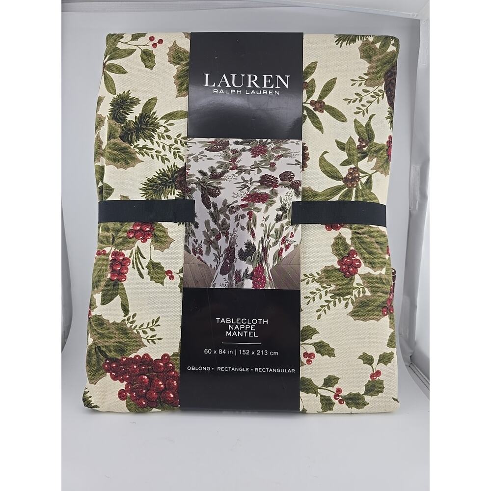 Ralph Lauren Christmas Holiday Birchmont Tablecloth Cotton 60x84 Nappe Mantel